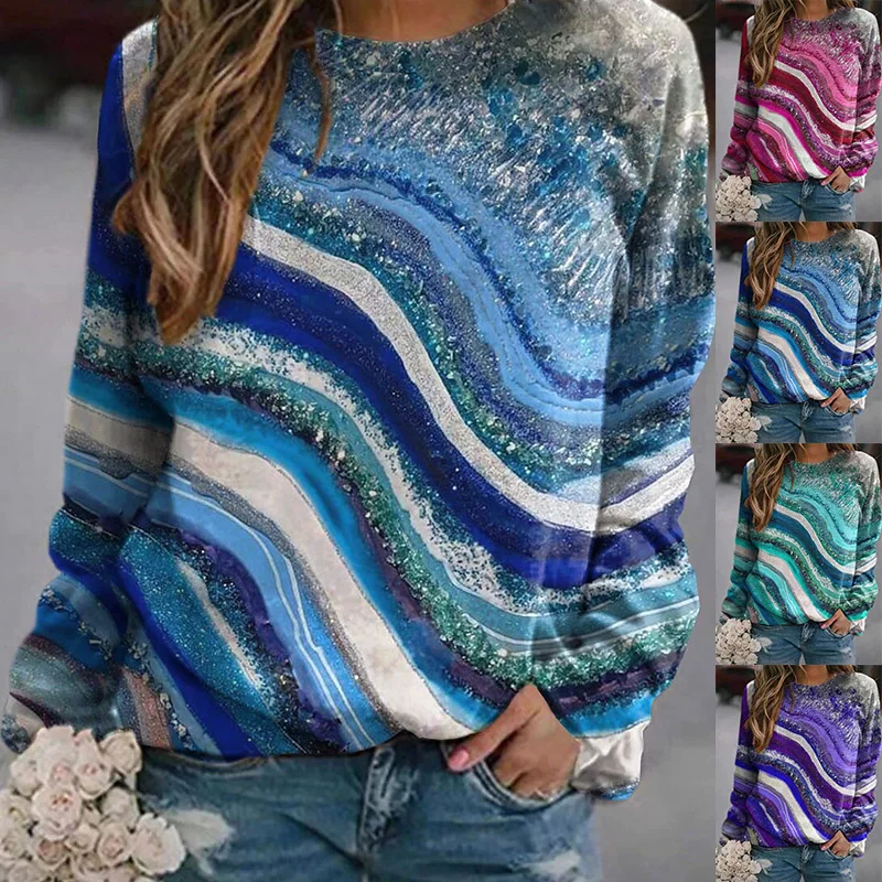 

2022 Retro Elegance T-shirt Fashion Long Sleeve Casual Tops Autumn Winter Women Round Neck New Design Printing Pullover Sweater