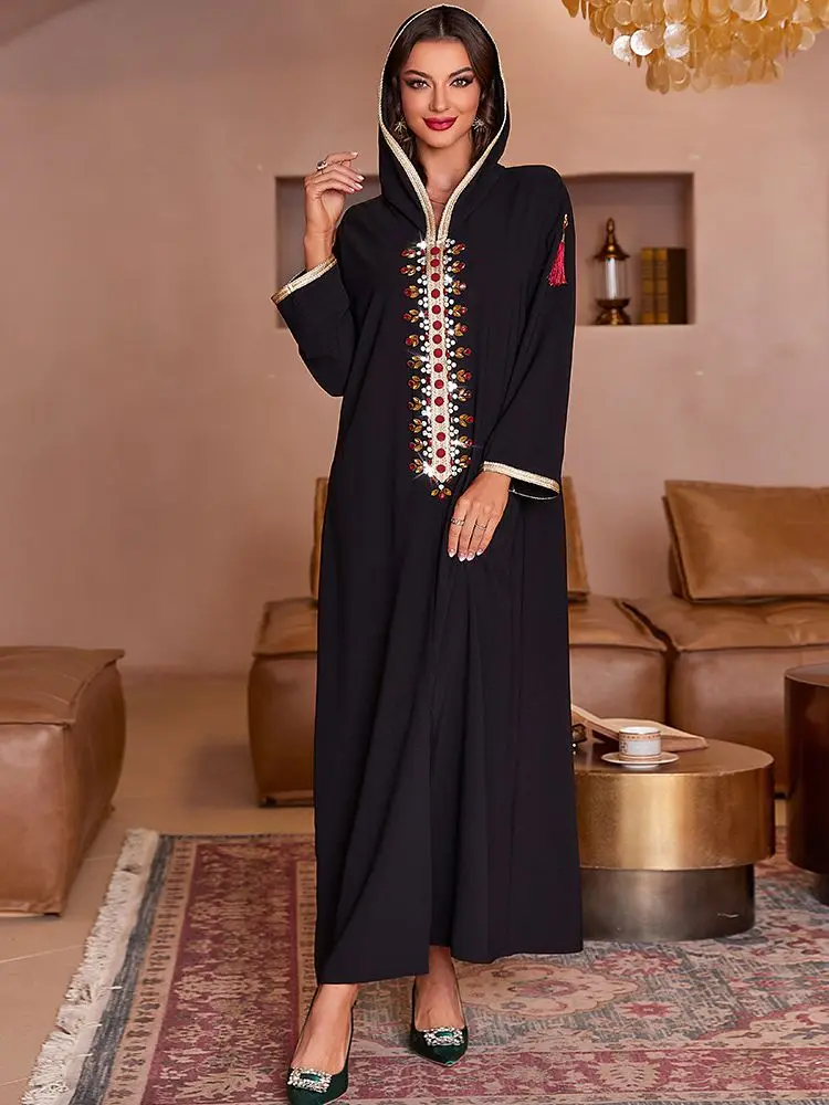 Рамадан, черный цвет, стиль Турция, ислам, мусульманские длинные платья, кафтаны для женщин, одежда Djellaba, женские платья Niqab