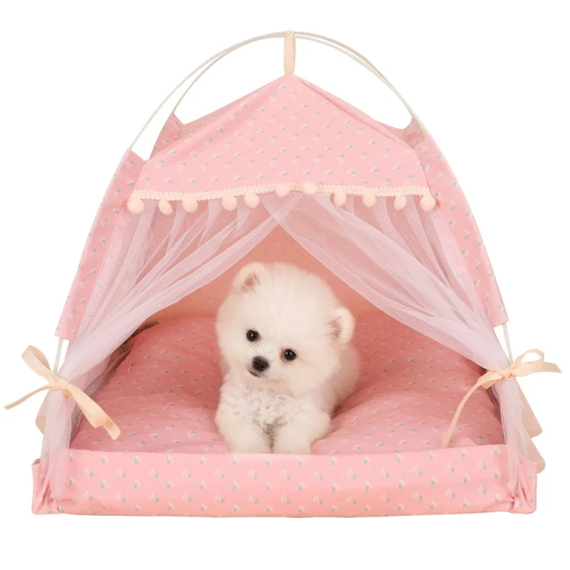 

Pet Dog Tent House Flower Print Enclosed Cat Tent Bed Indoor Folding Portable Cozy Kitty Bed Kennel for Puppy Cats articles