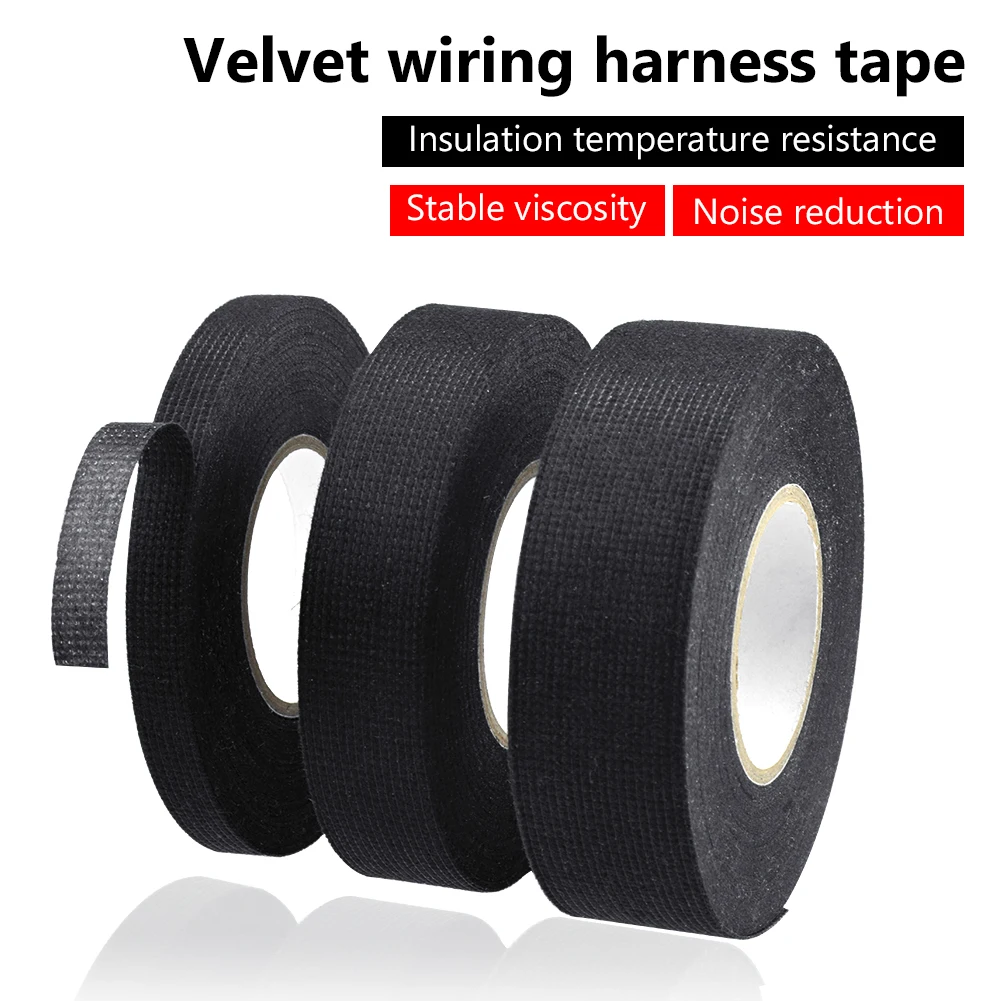 

15M 9/19/25MM Heat-resistant Adhesive Cloth Fabric Tape For Automotive Cable Tape Harness Wiring Loom Electrical Heat Tape