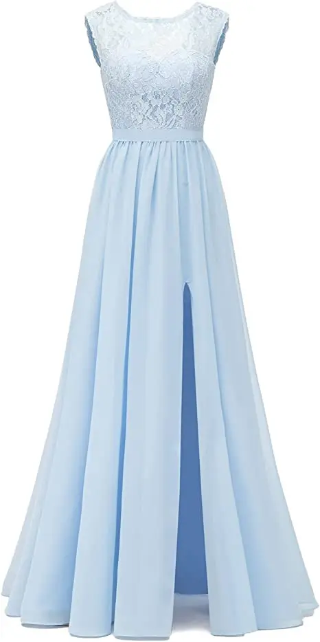 

Кружевное шифоновое платье подружки невесты с разрезом длинное вечернее платье