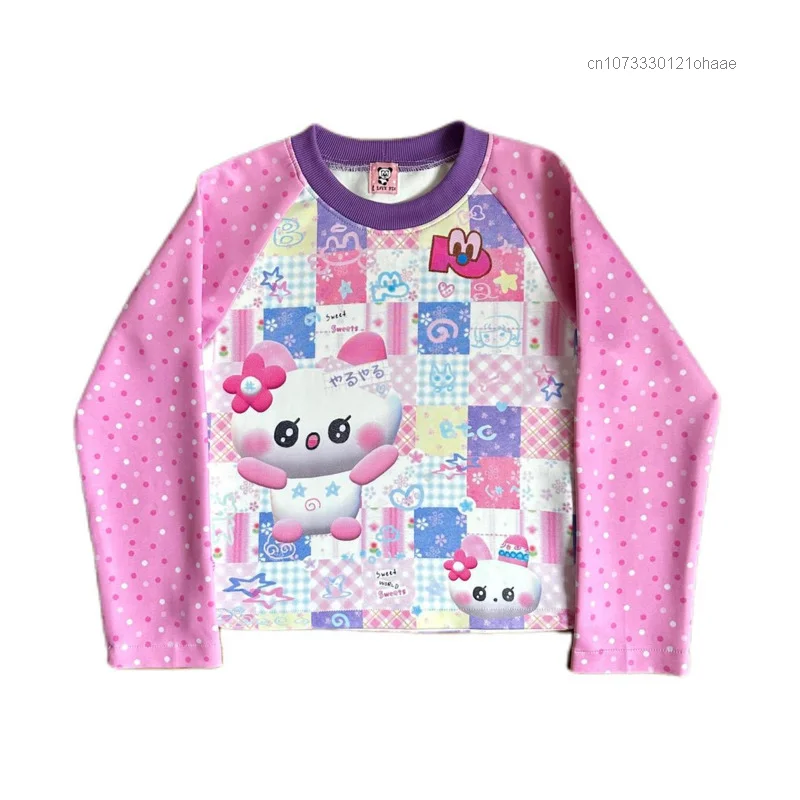 Футболка женская с длинным рукавом милый топ контрастных цветов принтом