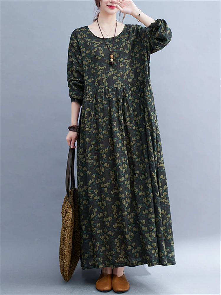 Женское Хлопковое платье с цветочным принтом повседневное свободное винтажное