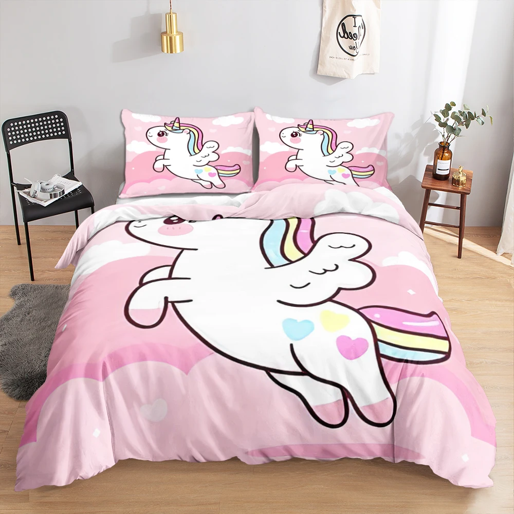 Kawaii Единорог красочный светящийся Детский Комплект постельного белья для