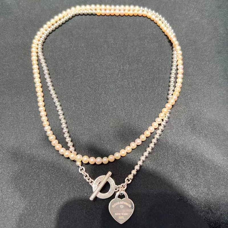 

Women's Luxury Jewelry 925 Sterling Silver Fashion TO Buckle Heart Pendant Pearl Necklace Wedding Party Holiday Gift