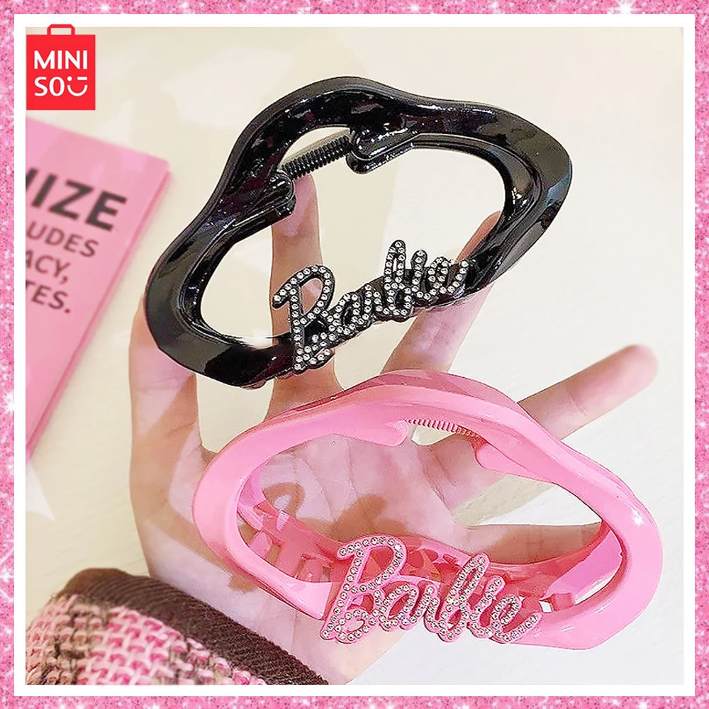 Miniso Барби Y2K Kawaii розовые буквы нерегулярные облака захват черные волосы орнамент