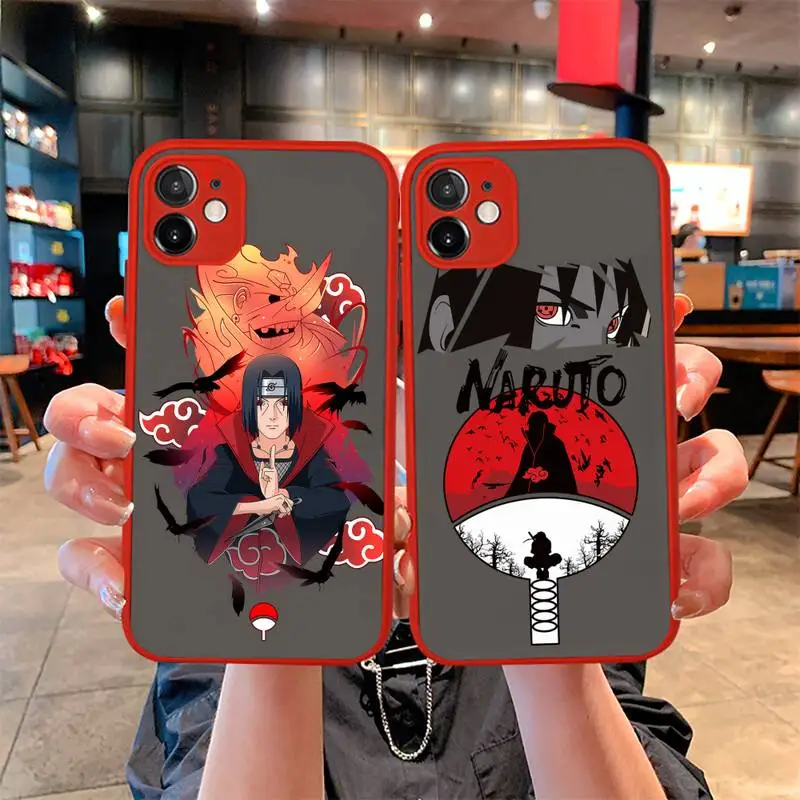 

NARUTO Uchiha Sasuke Itachi Akatsuki Cloud Phone Case For iphone 14 Plus 13 12 11 Pro Mini Max XS X XR Transparent Light Red