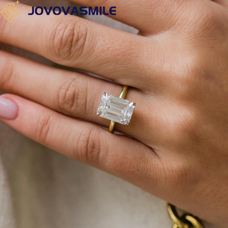 JOVOVASMILE Missanite Diamond Wedding Ring 5.5 Carat 12x8.5mm Elongated Emerald Cut Two-Tone 18k Yellow White Gold Solitaire