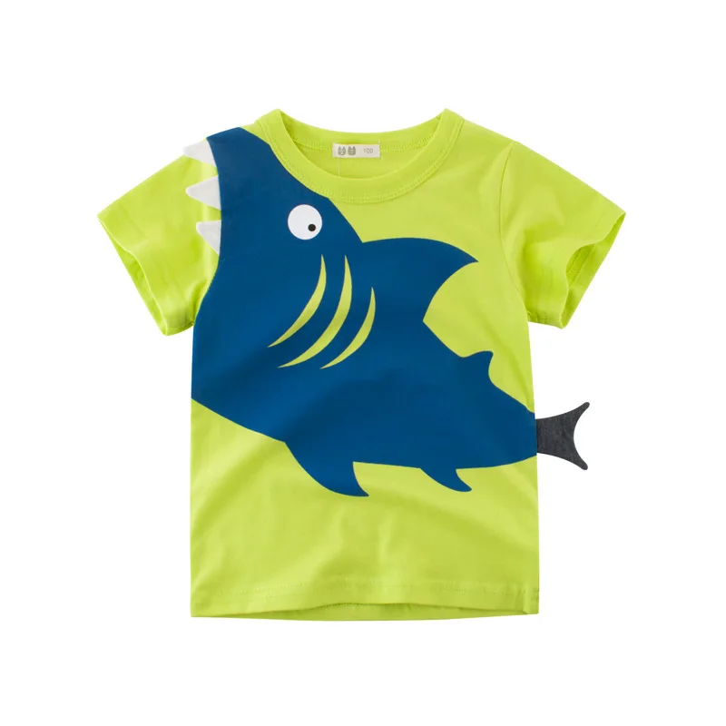 

Детская одежда, футболка с коротким рукавом для мальчиков, одежда с мультяшным принтом акулы, летние детские футболки с круглым вырезом, детский хлопковый топ для девочек, детская одежда