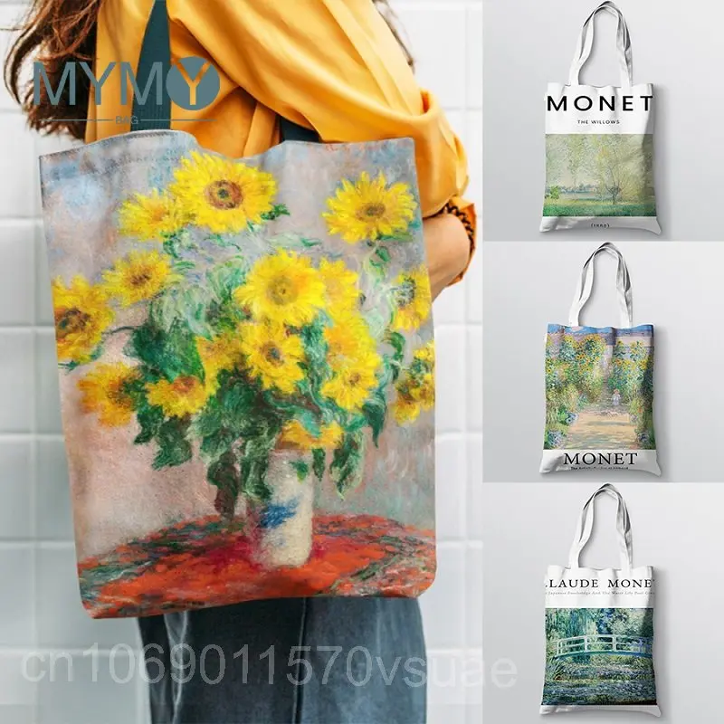 

косметичка готическая женская сумка дорожный набор сумки женские victoria’s secret косметичка Холщовая Сумка для покупок Monet Art Collection, женская сумочка для книг, вместительные дорожные тоуты на плечо