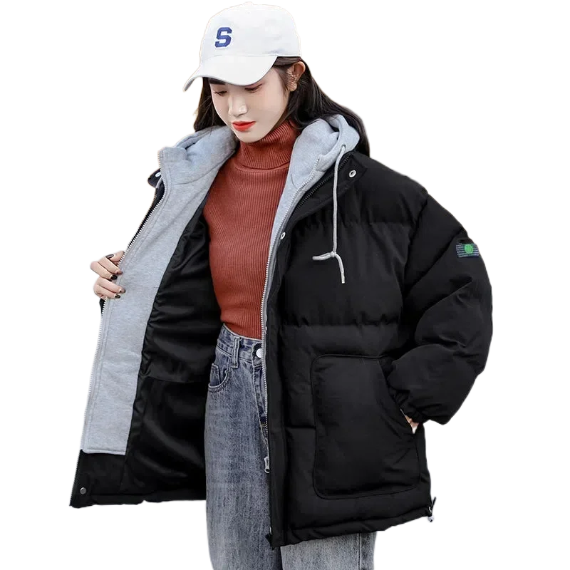 Women Harajuku Warm Thick Fake Two Coat Korean Fashion Winter Cotton Padded Down Jacket Elegant Chic Streetwear Parkas New