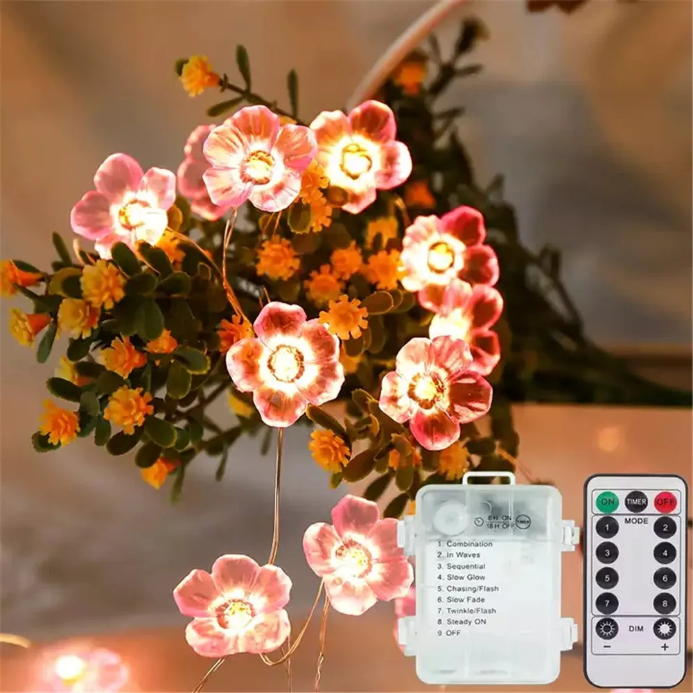 

3M 30 Leds Peach Blossom Flower Copper String Light Battery Powered Holiday Fairy Decoraiton Pink for Wedding,Birthday