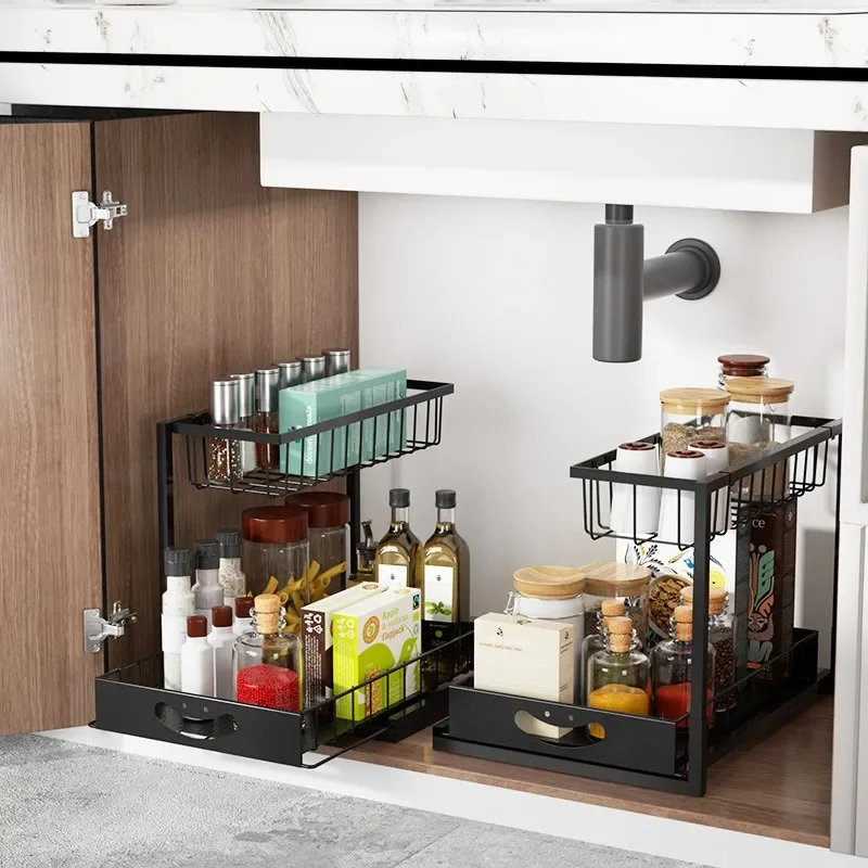 Новая двухслойная кухонная полка для хранения приправ выдвижной шкаф ванной