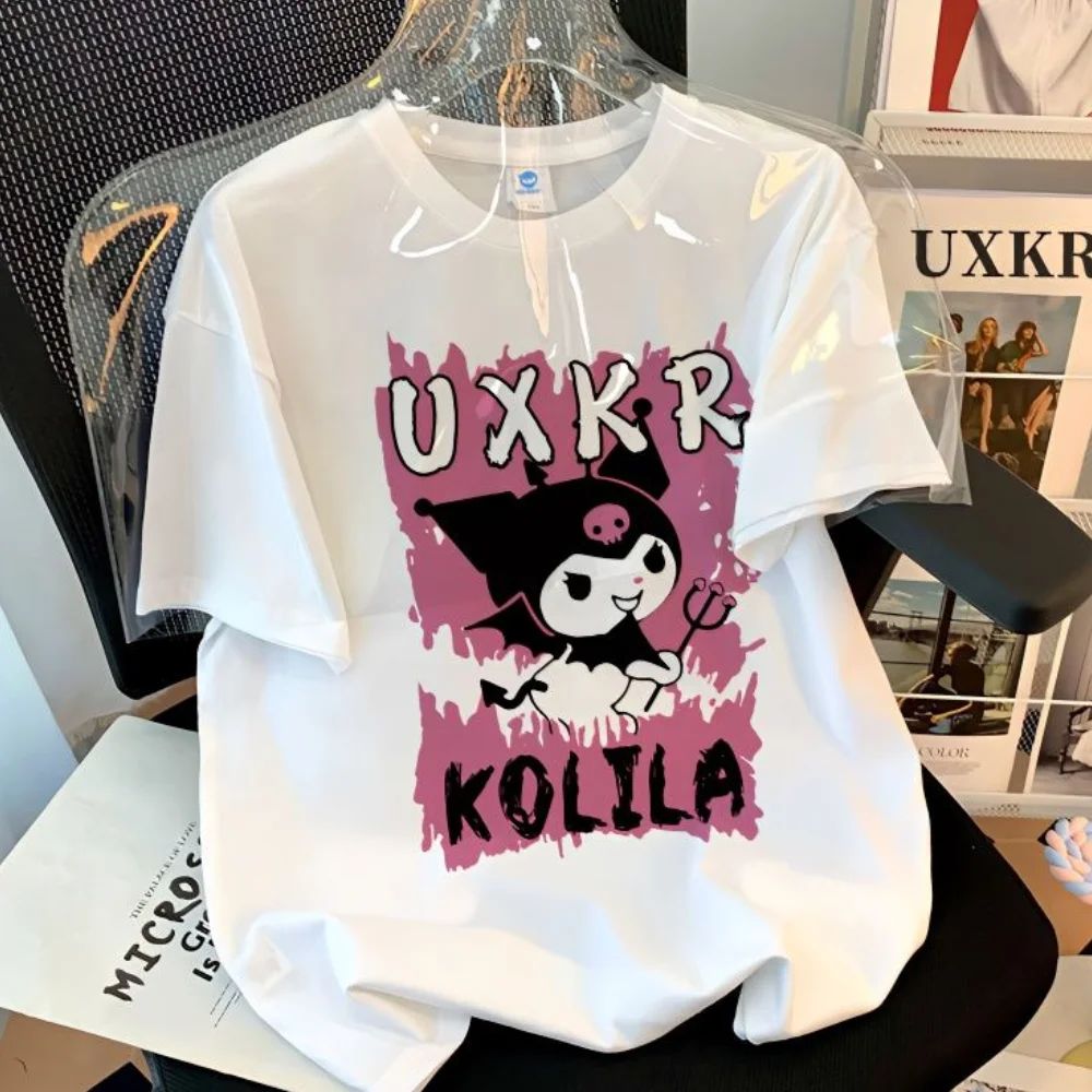 

Kawaii Sanrio Kuromi Children Summer Short Sleeve T-Shirt Anime Soft Clothes Tops Girls Casual Loose Clothing Tees 5 Colors