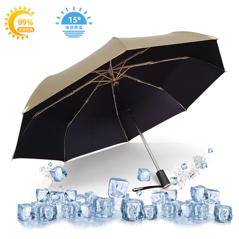 

Gold Gel Sunshade Sunscreen Solar Umbrella UV Protection Fully Automatic Triple Folding Rain and Shine portable Umbrella Academy