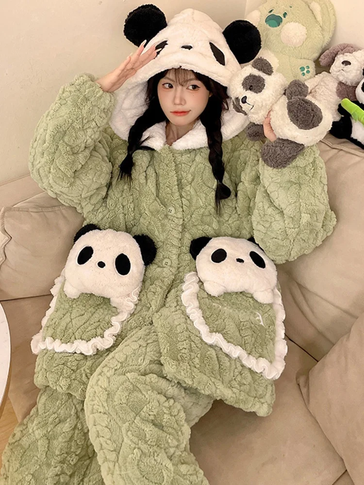 Пижамы женские зимние на флисовой подкладке утолщенные трехслойные стеганые с