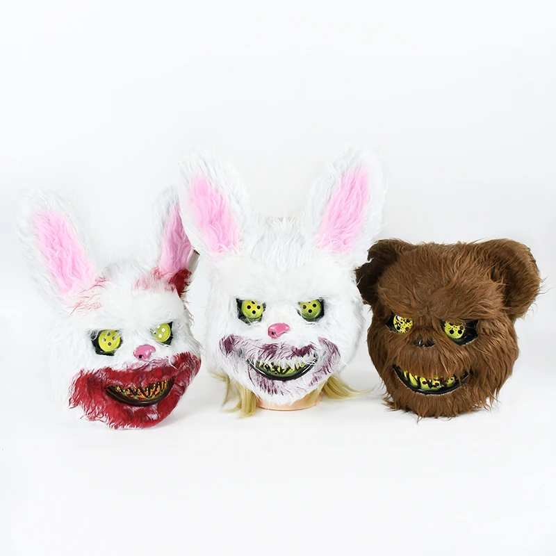 

2023 Halloween Horror Bloody Rabbit Plush Bear Mask Cosplay Masquerade Costume Scary Props Killer Mask Halloween Decoration