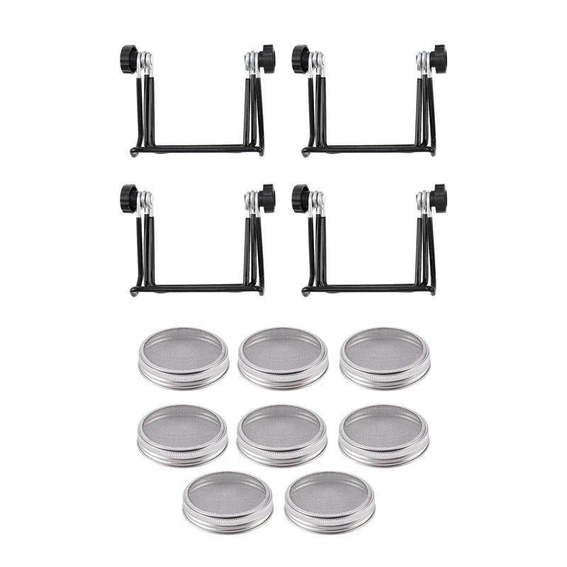 

4 Pcs Mason Jar Seed Sprouting Lid Stands Metal Sprouting Jar Stand & 8 Pcs Stainless Steel Sprouting Jar Lid Kit
