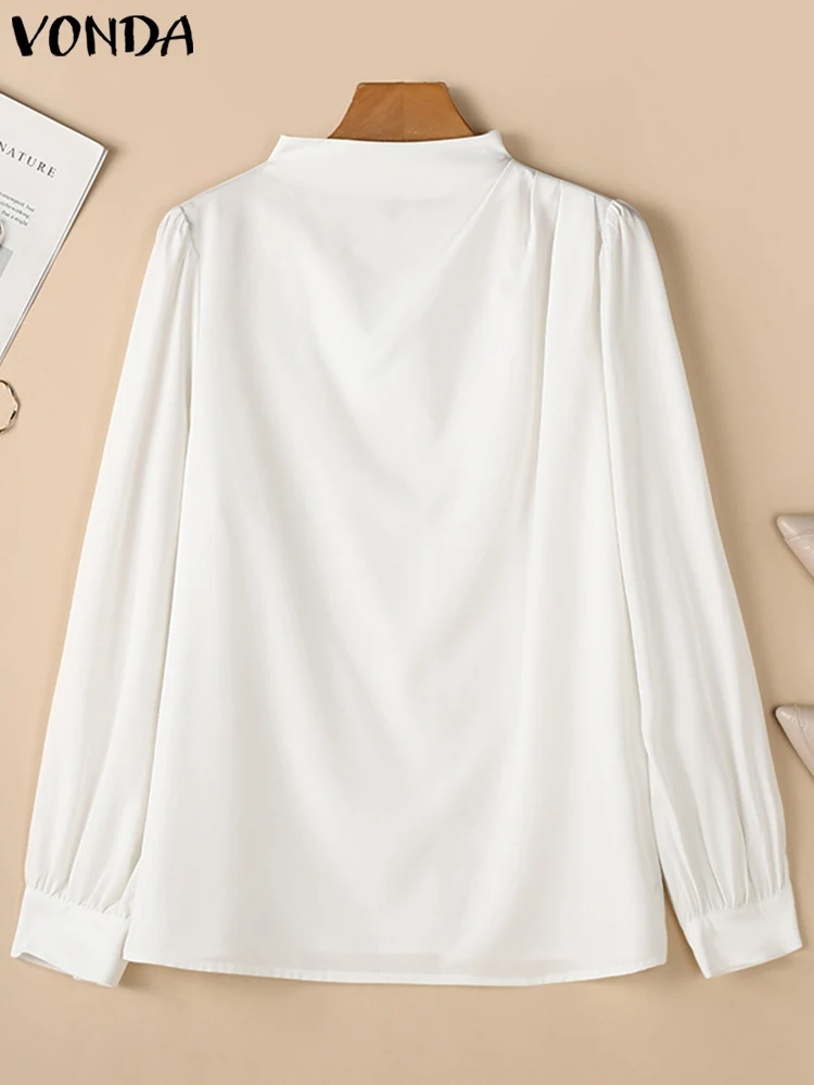 VONDA женские элегантные офисные топы с воротником-стойкой однотонная блузка