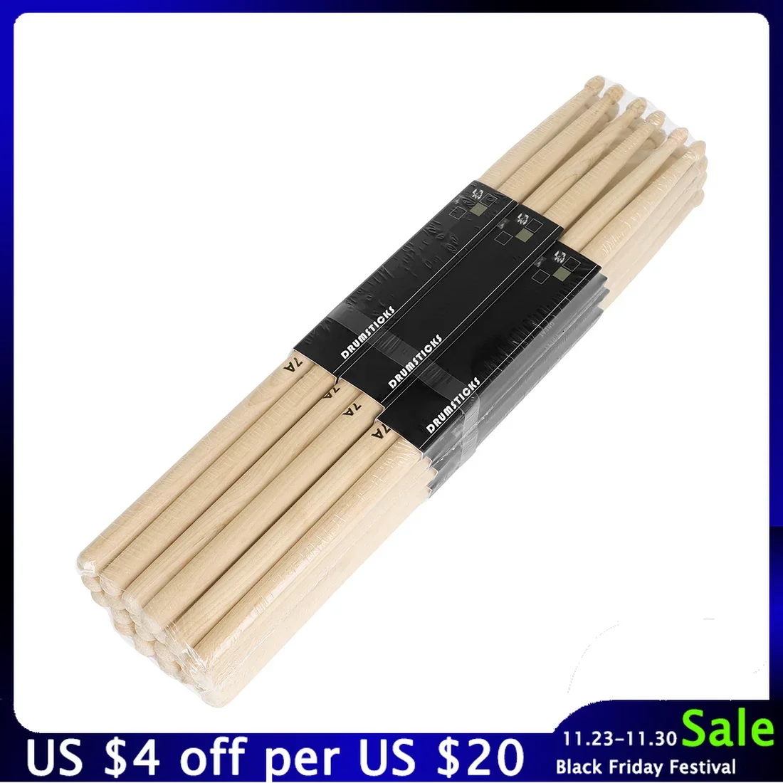 

12 Pairs Drum Sticks 7A Maple Wood Tip Drumsticks Drum Racks Rock Band Musical Instrument Percussion Accessories