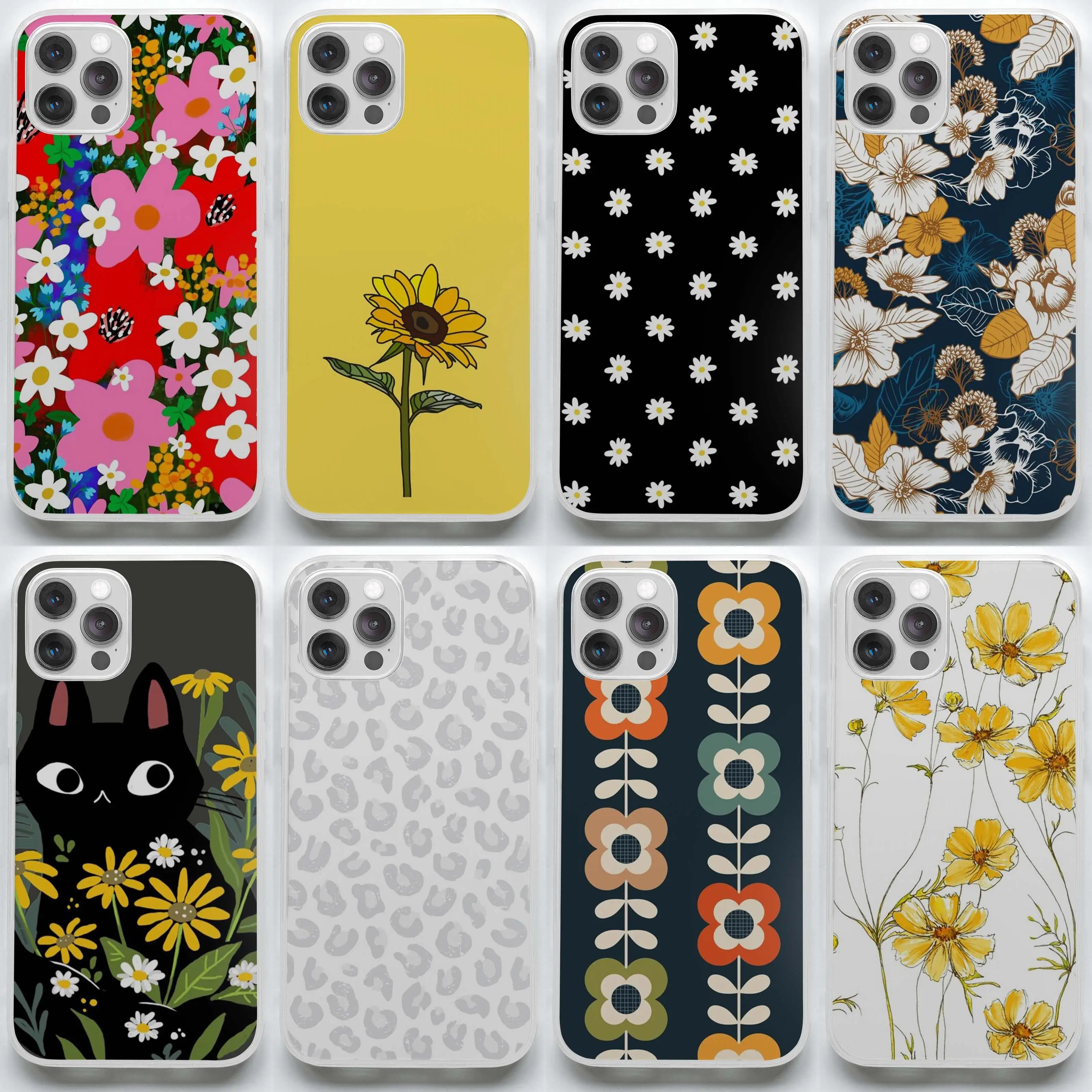 Daisies Flower Power Soft Aesthetic Sunflower Daisy Navy And Phone Case for iPhone X XS XR Max 11 12 13 Pro Max Mini 7 8 Plus