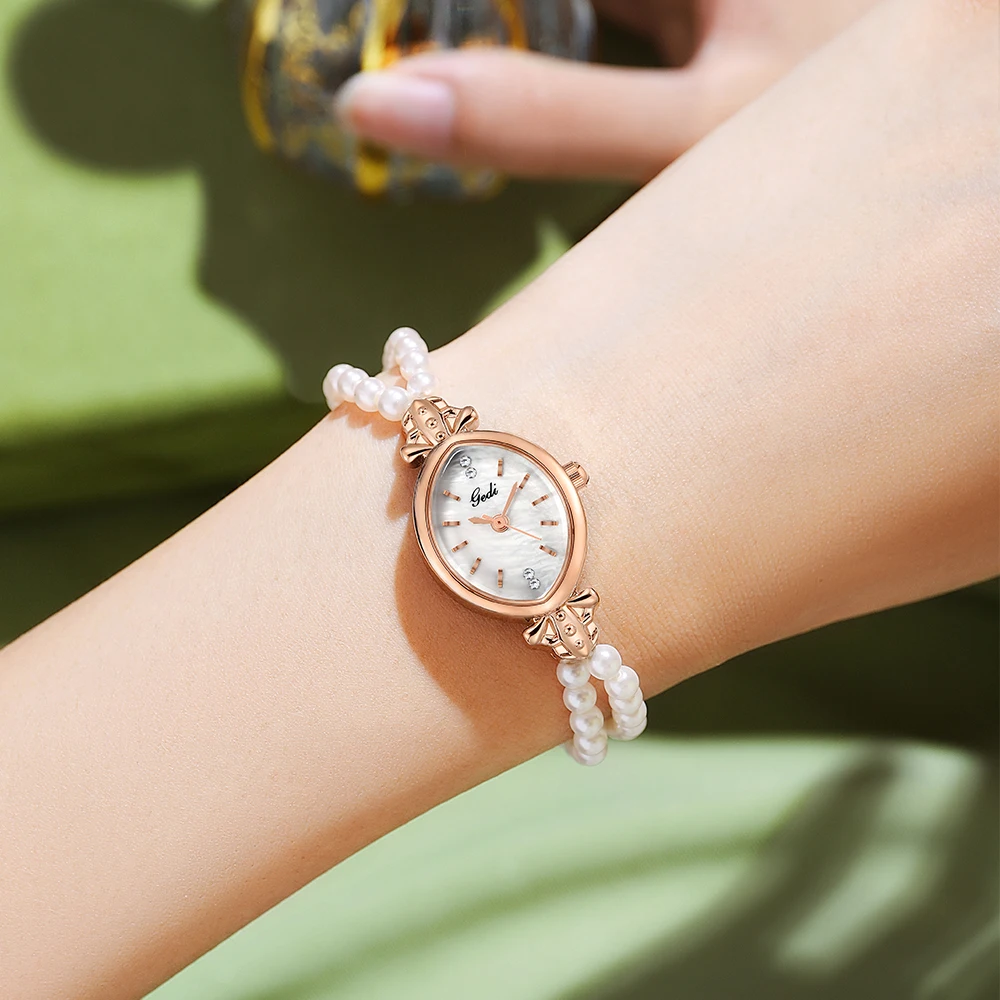 GEDI Роскошные женские часы-браслет овальной формы элегантный жемчужный ремешок