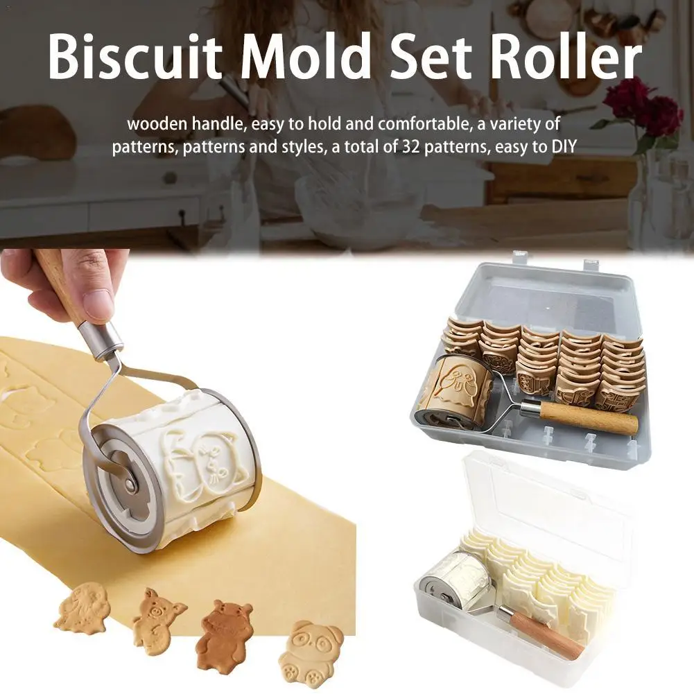 

1 Set Wheel Roller Cookie Cutter Moulds Patterns Non-Stick Dough Rolling Pin Christmas Biscuits Mold Pastry Baking Tools