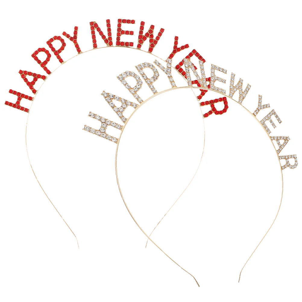 

2 Pcs Girl Hair Accessories Happy New Year Headband Women Party Crystal Cute Women's