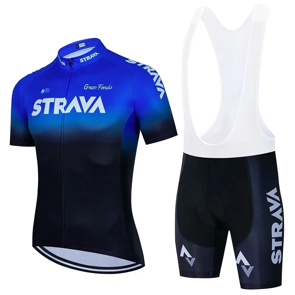 2024 Strava Cycling Jersey Set Summer Short Sleeve Breathable Men's MTB Bike Clothing Uniform Suit