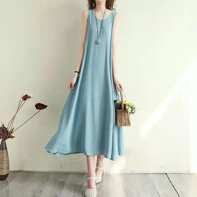 Women Ankle Length Dress Summer Elegant Solid Color Off The Shoulder Sleeves O Neck Female Vintage Loose Pullover Vestidos M450