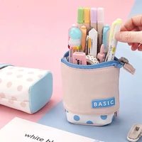 case cute creative retractable pencil pull down dot large capacity pen case canvas storage bag for kids student stationery gifts