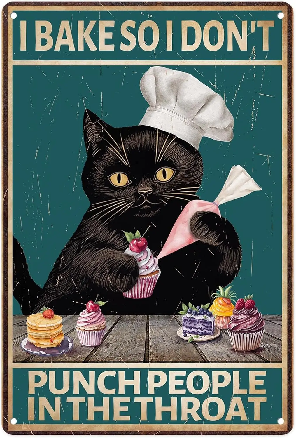 Sanwarm Metal Sgn 8X12 nch Bake So Don't Punch People n the Throat Funny Cat Tn Настенный художественный декор для