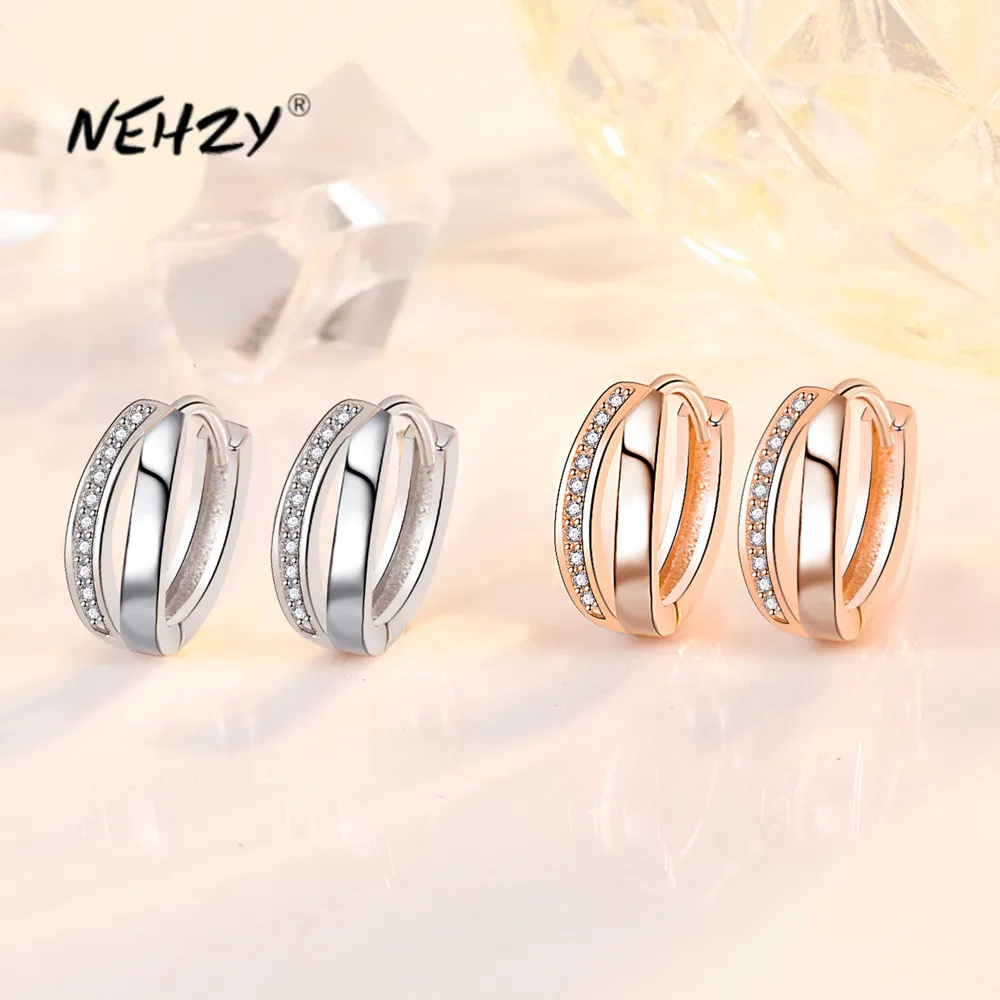 

S925 silver needle New Woman Fashion Jewelry High Quality Cubic Zirconia Rose Gold Hollow Simple Stud Earrings