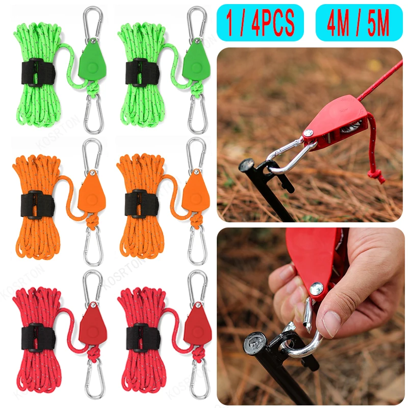 

Camping Ratchet Buckle Lights Camping Tensioner Fastener Wind Rope Awning Rope Tent Fixed Pulley 4/5m Adjustable Hangers Rope