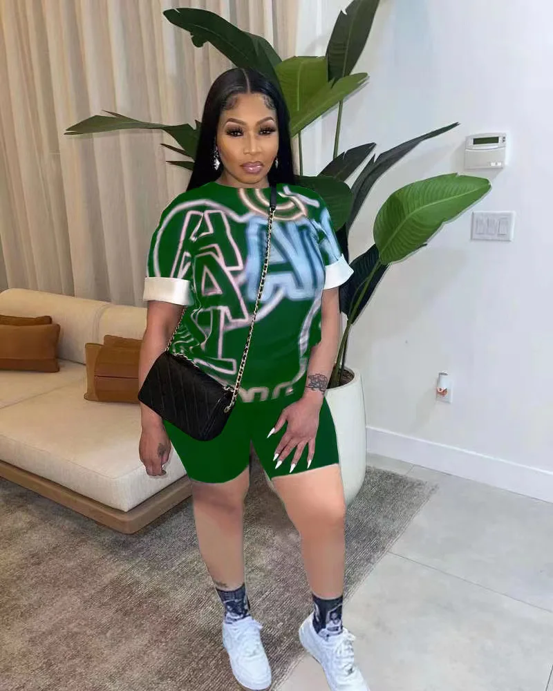 

Letter Cool Girls Casual Outfits Women Short Sleeve T-Shirts And Biker Shorts Summer Streetwear Two Piece Matching Sets