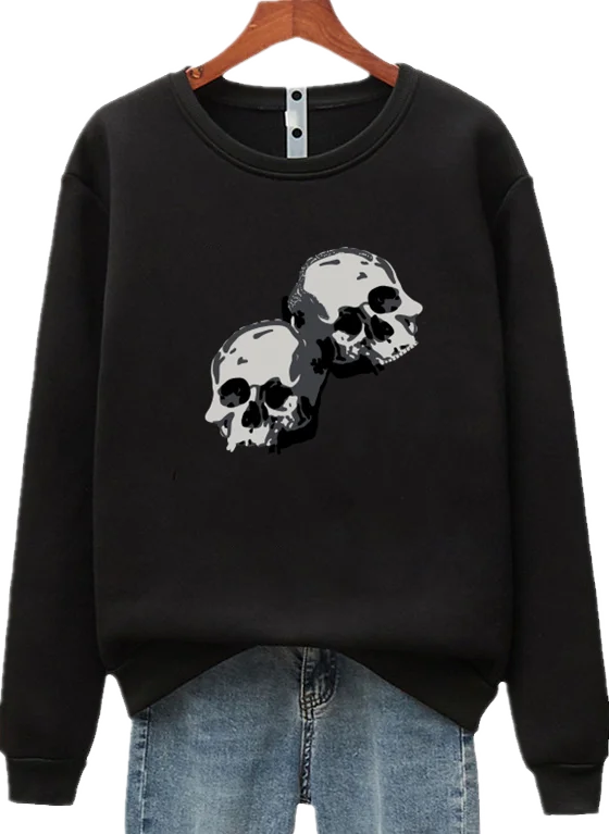 

McQueen Unisex Skull Printed Long Sleeve Crew Neck Pullover Casual Sweatshirts