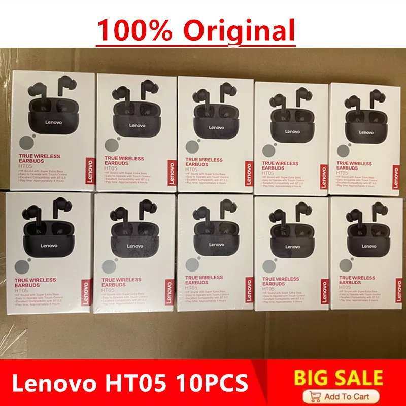 

Lenovo Wireless Earphone HT05 10 PCS Bluetooth 5.0 Headphone Touch Button IPX5 Waterproof Earplugs with 300mAh Charging Box