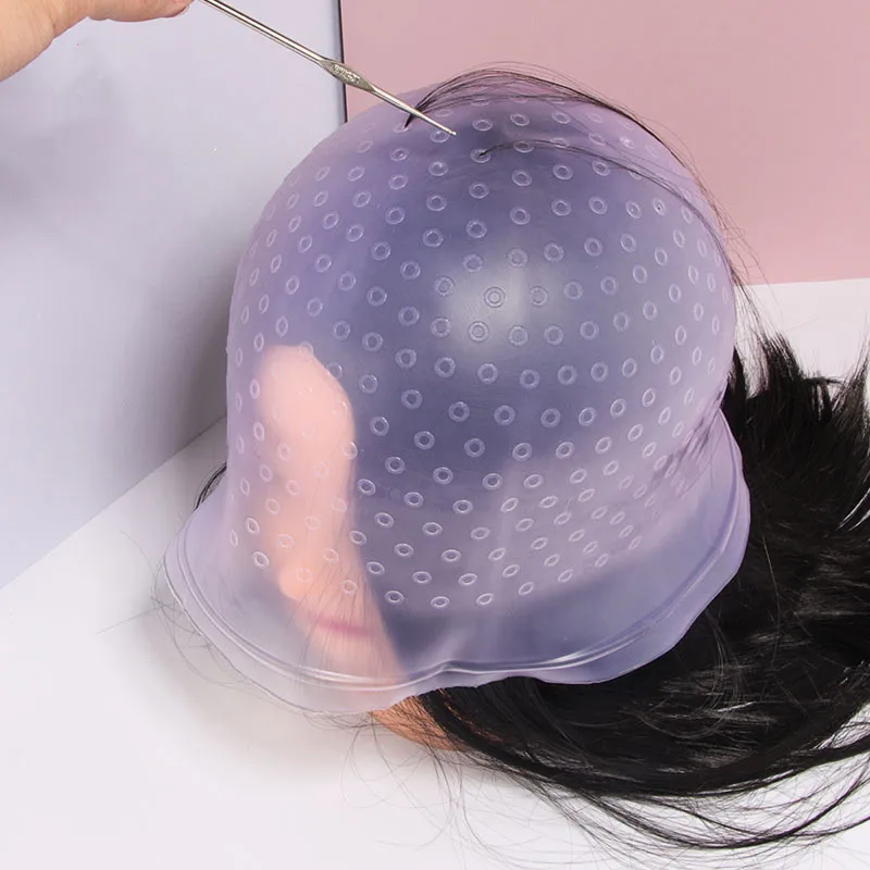 

Hair Coloring Cap Hook Needle Silicone Reusable Color Dye Styling Cover Breathable Frosting Dyeing Tool Hair Extension Style Cap