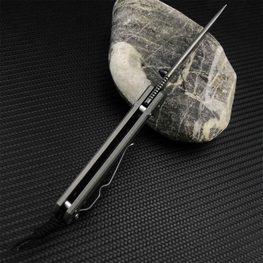 Карманный складной нож с лезвием из дамасской стали и титановым сплавом