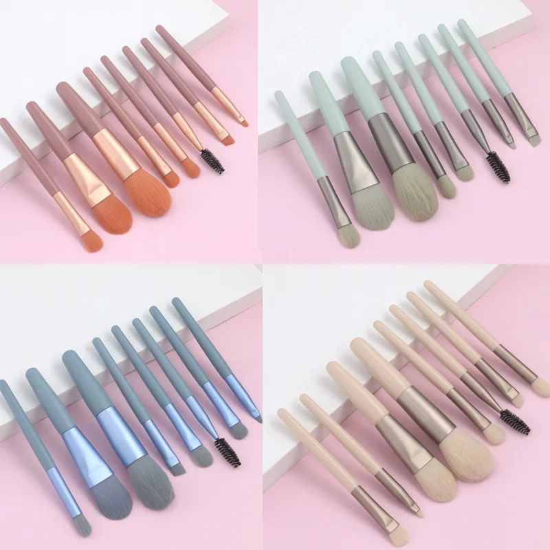 

8pcs Pink Cyan Mini Mini Makeup Brushes Blush Foundation Brush Brochas Maquillaje Portable Travel Makeup Brush Set Eyeshadow