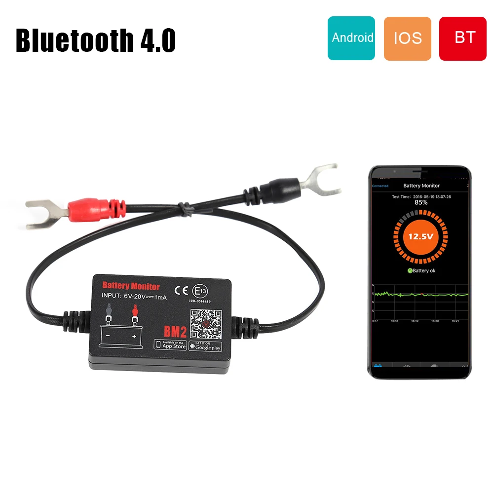 

BT4.0 12V Battery Tester Battery Monitor Car Battery Analyzer Monitor Charging Cranking Test Voltage Test Connect Smartphone APP