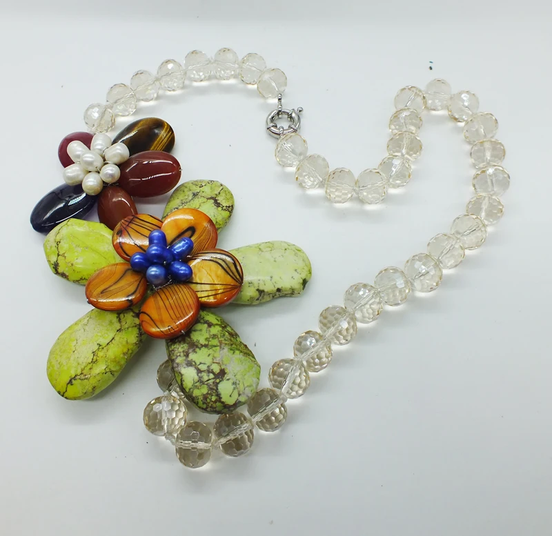 сладкий кристалл полудрагоценные камни. Ожерелье с цветком ручной вязки 60см