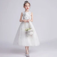 2022 summer long slim fitting girls flower girl dress skirt fluffy mesh wedding dress birthday party holiday prom dress
