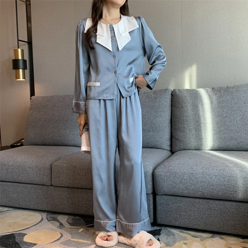

New women's pajamas fashion simple round neck loungewear two-piece wholesale woman pijama set