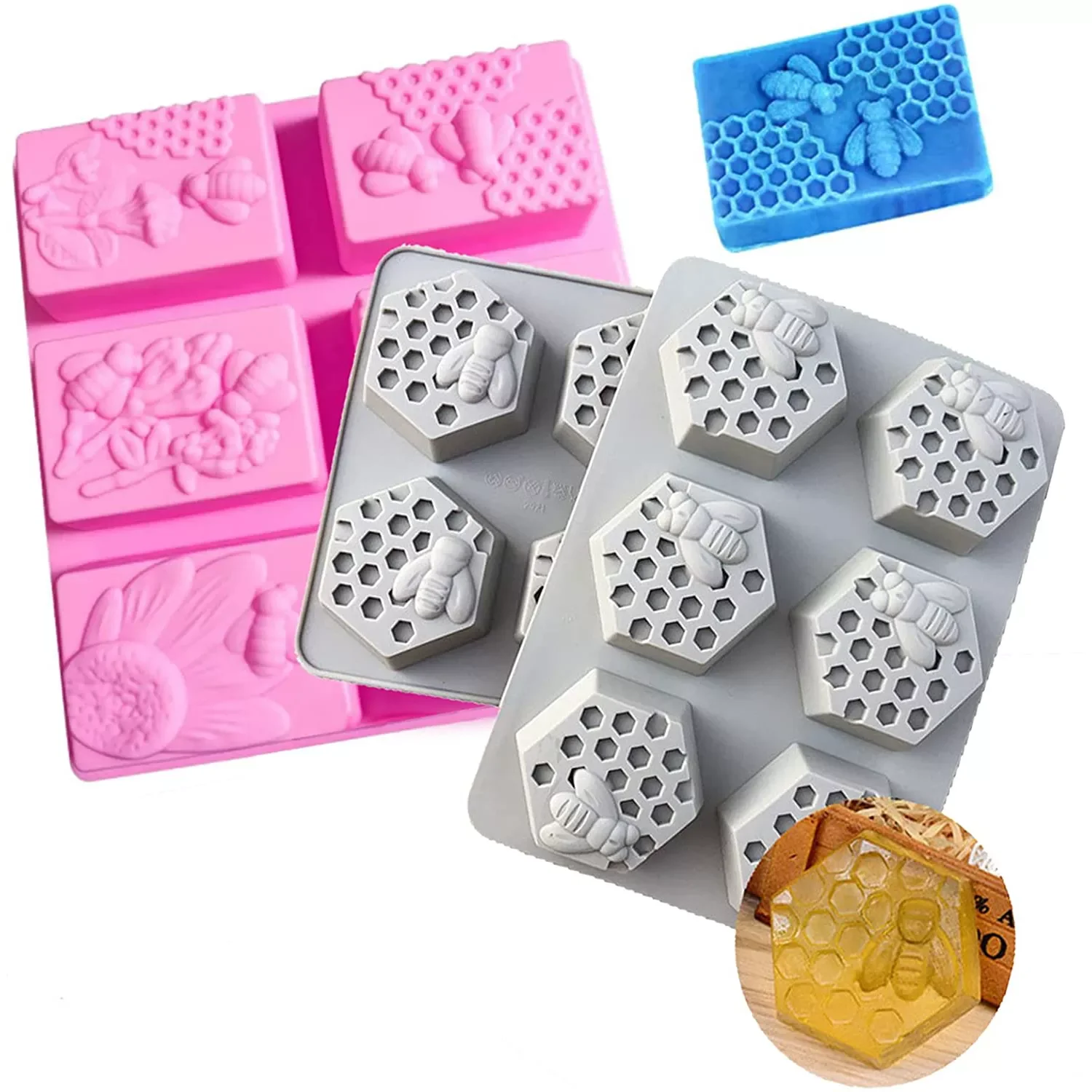 

NEW2022 1pc Honey Bee Silicone Soap Mold diy Handmade Craft 3D Soap Mold Silicone Rectangular 6 Forms Soap Molds For Soap Making