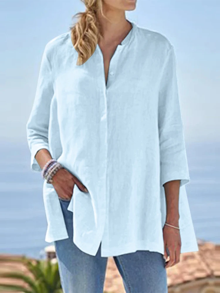 

Oversize Summer Blouse Women Elegant Work Blusas Female Solid Loose Tops ZANZEA Fashion 3/4 Sleeve Buttons Down Shirt Tunic