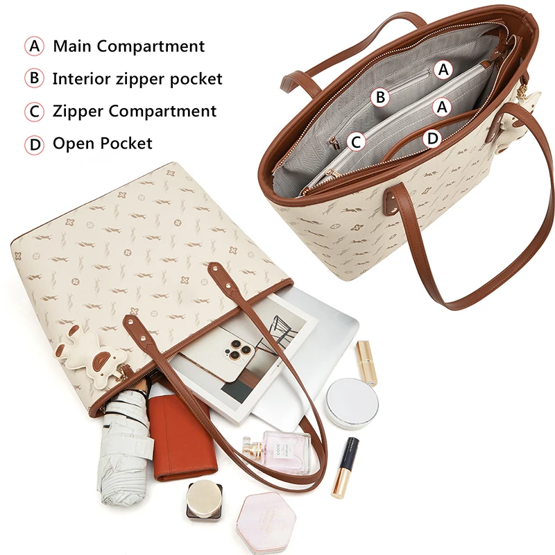 FOXER Women PU Leather Commuter Shoulder Bag Large Capacity Handbag Lady Versatile Tote Suitable For Small Laptop Top Handle Bag
