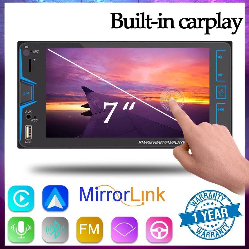 

Автомобильный мультимедийный плеер Емкостный сенсорный экран 2 DIN 7 "Bluetooth Carplay Android авто зеркало задней камеры Link для Toyota Corolla