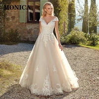 monica classic wedding dress short sleeves appliques v neck fantasy beach prom party dress bridal dress vestido de novia