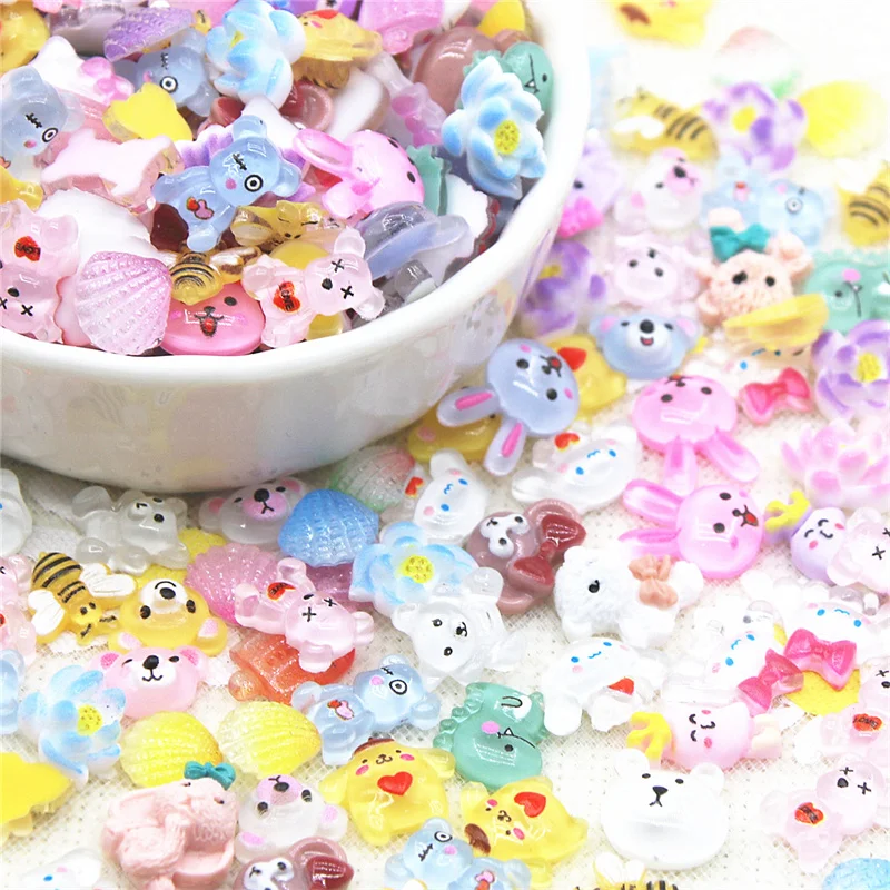 

50pcs Mix Size Mix color Bear Resin Nail Art Decorations For Nails Glitter Scrapbook DIY Embellishments Accessories 10x15mm